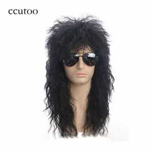 Synthetic Hair 70s 80s Halloween Costumes Rocking Dude Black Curly Wigs - Picture 1 of 1