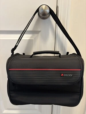 DELSEY TOILETRY BAG Cosmetic Rigid Soft Sided BLACK Red Short & Long Straps NWOT - Image 1 of 4