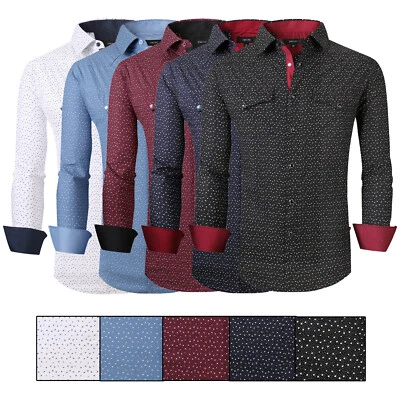 Designer Mens Western Shirt Country Star Print Stretch Pearl Snap Pocket General - Image 1 of 4