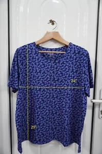 Gudrun Sjoden JANE sz 2XL top stretch organic cotton floral t-shirt blue XXL - Picture 1 of 5