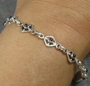 PULSERA DE PLATA ESTERLINA .925 con forma de diamante granate pequeño piedras preciosas redondas 6,75 - Imagen 1 de 3