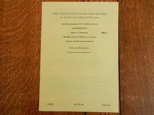 GCE O level Maths exam Paper 3 General A June 1976 Associated Examining Board - Picture 1 of 3