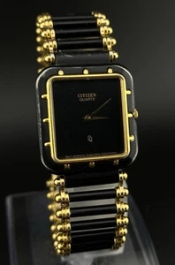 Vintage Citizen CQ Black & Gold Men’s Square Tank Style Elegant Watch Orologio - Picture 1 of 14