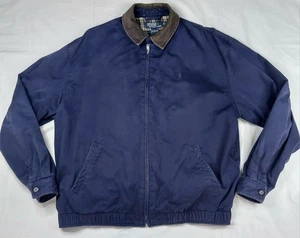 Giacca vintage Polo Ralph Lauren uomo L Harrington blu navy foderata a quadri colletto in velluto a coste - Foto 1 di 8
