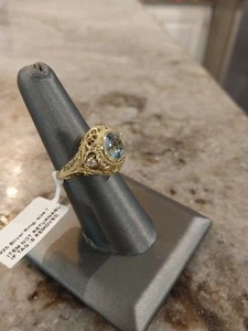 AAA Mangoro Acquamarina, Anello Moissanite/18K Vermeil YG/Argento (TG. 7), TCW = 1,75 ct - Foto 1 di 18