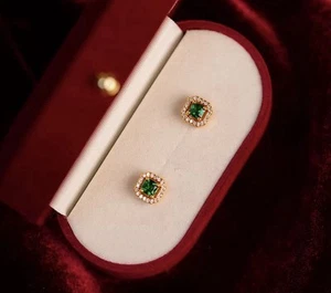Green Cubic Zirconia Stud Earrings for Women Wedding Elegant Jewelry Accessory - Picture 1 of 16