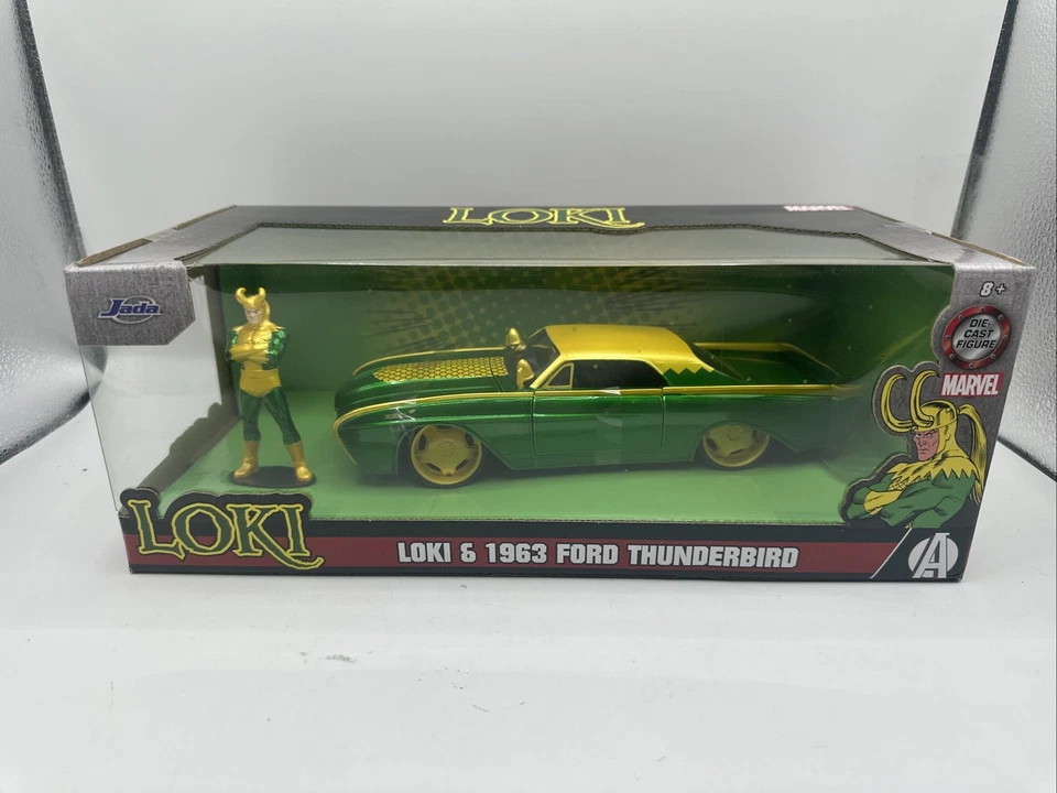 NIB Jada Marvel 1963 Ford Thunderbird Car 1:24 Scale & LOKI Diecast Figure 33357 - Image 1 of 4