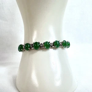 Vintage grün Glas Cabochon Tennis Armband silberfarbene Gliederfassung 6,5" - Bild 1 von 7