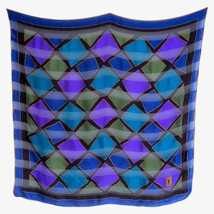Vintage 80s Yves Saint Laurent YSL Foulards Geometric Abstract Print Silk Scarf - Picture 1 of 5