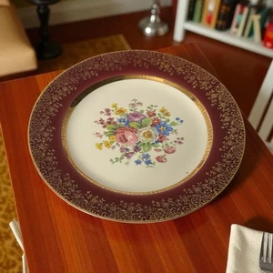 Vintage Salem Century 23 Karat Encrusted Gold 10” Dinner Plate – Floral Center - Picture 1 of 6