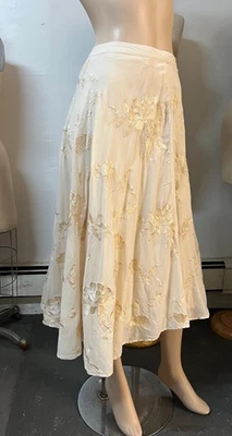J Peterman Embroidered Cotton Floral High Waisted Skirt Size 6 Waist 28 - Image 1 of 4