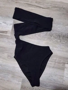 Windsor Badeanzug klein schwarz gerippt Monokini Riemen schwarz sexy trägerlos - Bild 1 von 8