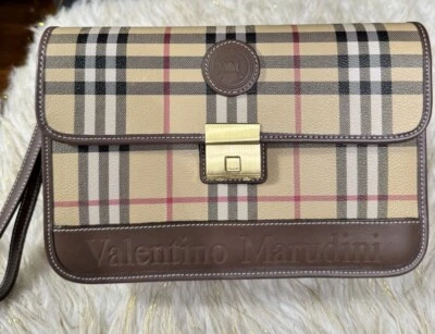 Valentino Marudini Wristlet Clutch Pouch Brown checkered, Italy Unisex - Image 1 of 4