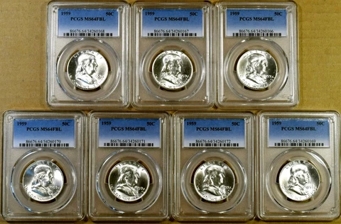 1959 PCGS MS64 FBL Franklin Half Dollar - 100% Blazing White Cover