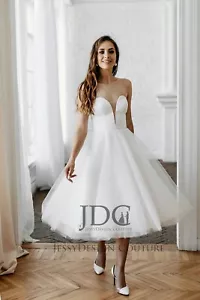 Cleanes Kurz Corsage Brautkleid Standesamtkleid Ivory 32-50 Tüllrock Schnürt - Bild 1 von 6