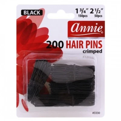ANNIE 200 ALFILERES DE PELO 1 3/4" Y 2 1/2" NEGRO #3330 PRENSADO BOLA GRANDE PUNTA FORMA DE U Foto 1 de 3