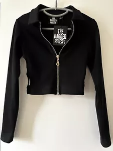 The Ragged Priest Wednesday black ribbed cutout zip cardigan top, size 10 - Picture 1 of 6