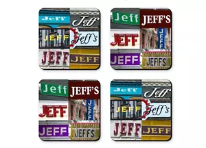 Montañas posavasadas personalizadas con el nombre JEFF en fotos de letreros - Juego de 4 - Imagen 1 de 1