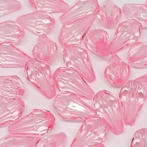 100pcs Light Pink Acrylic Faceted Teardrop Beads 13x8mm - B756744