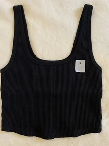 Women's Old Navy Tank Top Crop Top Black Ribbed Sleeveless Shirt Scoop Small S - Picture 1 of 6
