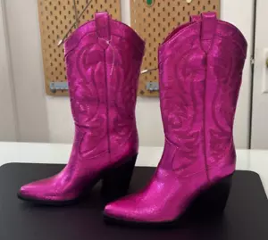 NEW Nine West Women's Metallic Fuchsia Western Cowboy Boots, Size 6 (M), No Box - Picture 1 of 16