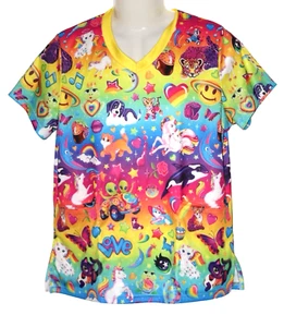 Womens Size L Scrub Top Colourful Cartoon Characters Unicorn Animals - Picture 1 of 2