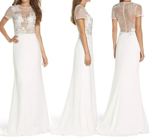NWT $678 Tadashi Shoji Tanya Bridal Floral Mesh Top Trumpet Wedding Gown Ivory 8 - Picture 1 of 24