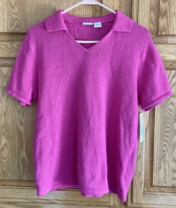 CHEROKEE Women's Azalea Pink Short Sleeve Knit Sweater V-Neck Collar Size L NWT - Picture 1 of 6
