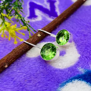 925 Sterling Silver Green Peridot Gemstone Handmade Jewelry Stud Earring - Picture 1 of 5