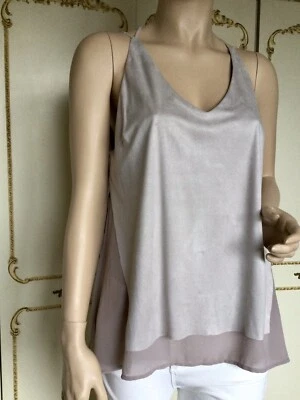 D.E.C.K  Ladies UK 12 / 14 Pearl Beige Suedette Layered Chain Back Top NWT £49 — 第 1/4 张图片
