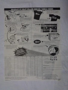DEVO Shout It Out Fan Club Order Form 1984-1985 / Greatest Video Order Form - Picture 1 of 6