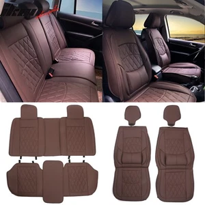 Universal Brown PU Leather Car Seat Covers w/ Lumbar 04B Style 5-Seat Full Set - Picture 1 of 19
