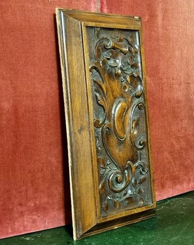 Antique french architectural salvage - Scroll leaf leaf branch carving panel 17" Cover