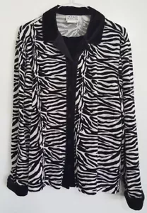 Victoria Morgan Velour 2 Piece White Tiger Jacket & Black Pants both in Size 10 - Picture 1 of 9