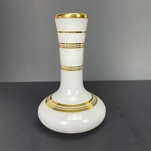 White Gold Stripes Striped Bud Vase MCM Mid Century Modern Vintage - Picture 1 of 8