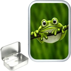 Green Frog, Silver Hinged Tobacco Tin,Cigarette Tin,Pill Tin,Sweet Box 1oz & 2oz - Picture 1 of 3