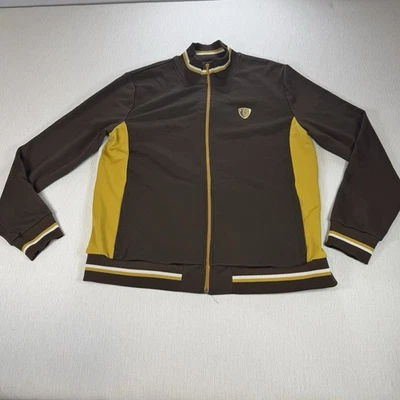 Chaqueta De Colección Y2K Mossimo Para Hombre XL Marrón Amarillo Blanco Retro Cremallera Completa Logo Foto 1 de 4