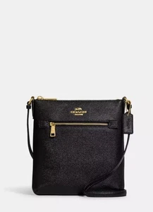 Neu mit Etikett Coach Rowan Aktentasche schwarz & goldfarben genarbtes Leder - Bild 1 von 8