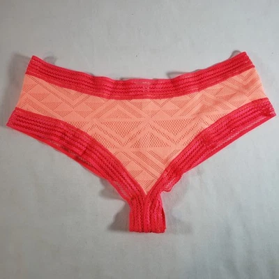 Victoria's Secret ROSA Extra Bajo Tiro Cheekster Pequeño Naranja Malla Geométrica Foto 1 de 4