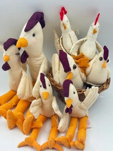 Juego de 9 cuidadores de estante de pollo muselina de granja decoración de gallinas rellenas en cesta - Imagen 1 de 18