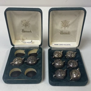 Harrods Name Card Holders Place Setting Set 8 miniature Silver Plated Teapots - Picture 1 of 7