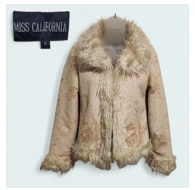 Vintage Y2K Penny Lane Faux Fur Trim Suede Jacket Small Boho Hippie Aesthetic - Image 1 of 4