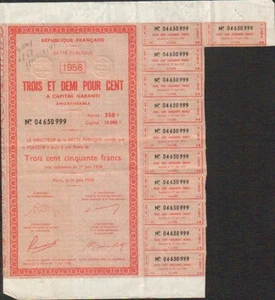 DETTE PUBLIQUE 10 000 francs 3 1/2% 1958 (V) - Foto 1 di 1