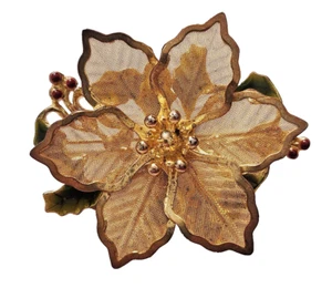 Broche KC Kenneth Cole PIN De Colección Flor Tono Dorado Malla Esmalte FIRMADO - Imagen 1 de 5