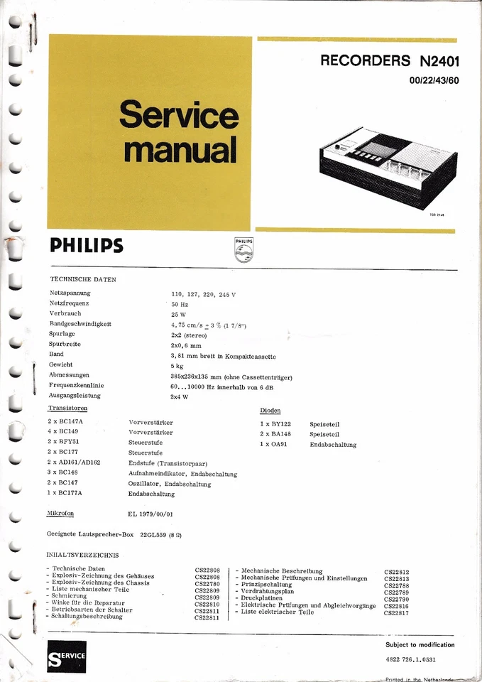 Manuale Di Servizio Per Philips N 2401 - Immagine 1 di 1