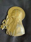 Antique Art Nouveau Madonna Brass Wall Plaque Holy Mother Mary
