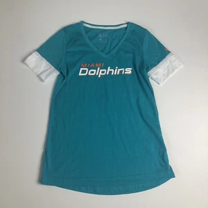 Women's Medium NIKE Miami Dolphins Dri-Fit NFL Apparel V-neck Teal T-Shirt C60 - Picture 1 of 6