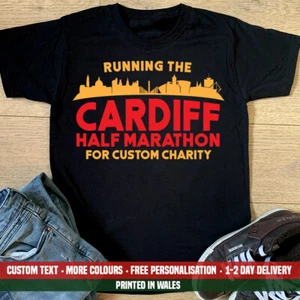 Running Cardiff Half For CHARITY T Shirt Marathon 13.1 Miles Running Sports Top - Imagen 1 de 1