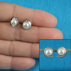 Sterling Silver White Pearl Stud Earrings – Rhodium Plated - Picture 1 of 5