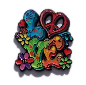 Spilla da bavero LOVE Peach Flower Power Hippies anni 60 psichedelica CAPPELLO SPILLA - Foto 1 di 4